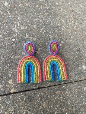 Handcrafted Rainbow Beaded Arch Earrings - Multicolor